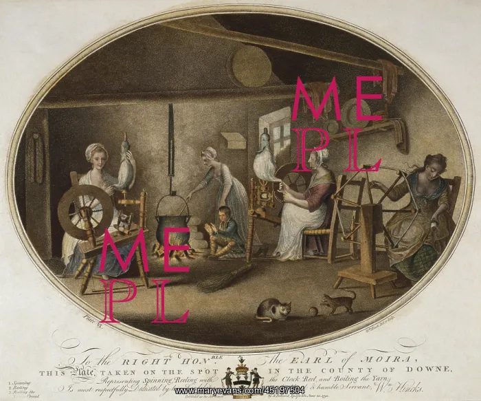 : Irish Linen manufacture, 1782. Workshop ? : Irish Linen manufacture, 1782. Workshop ?