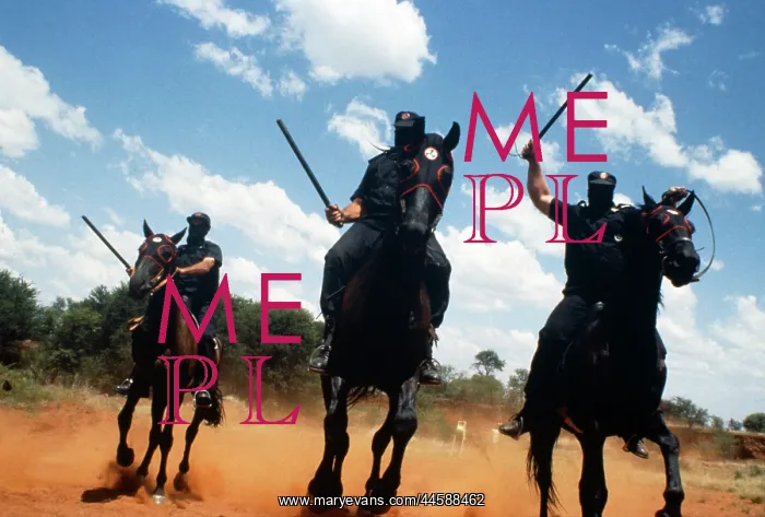 : Iron guard on horseback. Faces obscured by bandanas : Iron guard on horseback. Faces obscured by bandanas