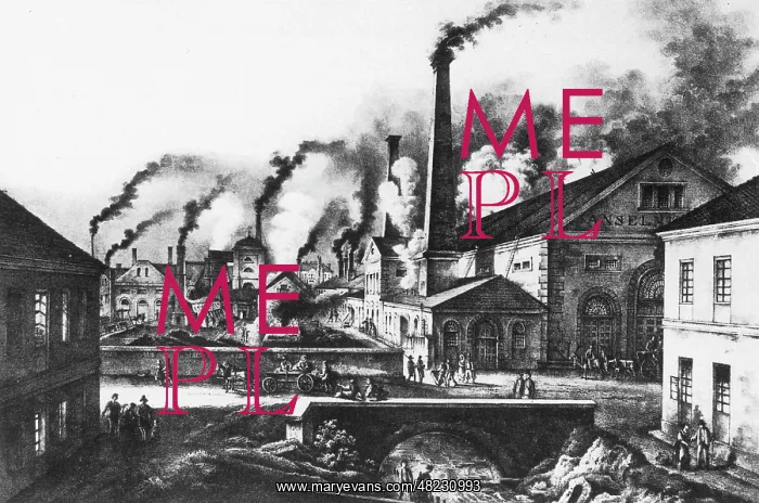 : The ironworks Anselmhuette in Witkowitz, Moravia, circa 1848 : The ironworks Anselmhuette in Witkowitz, Moravia, circa 1848