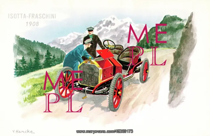 : Isotta Fraschini car on a postcard : Isotta Fraschini car on a postcard