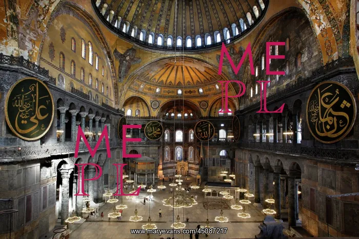 : Istanbul. High angle view of interior and domes showing Islamic elements in the ceiling : Istanbul. High angle view of interior and domes showing Islamic elements in the ceiling