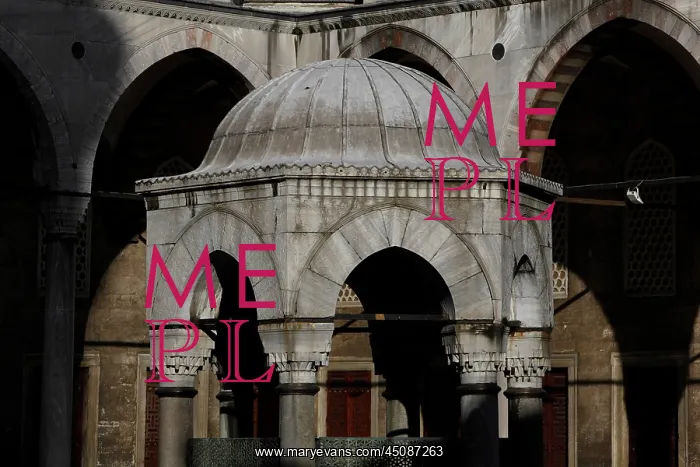 : Istanbul. Detail of hexagonal fountain in arcaded courtyard : Istanbul. Detail of hexagonal fountain in arcaded courtyard