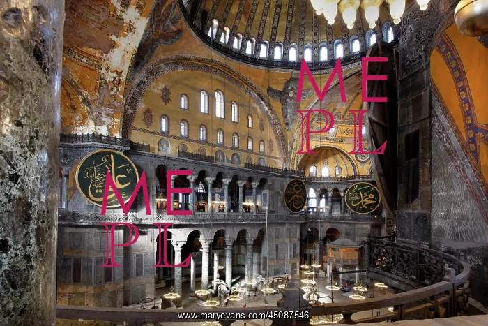 : Istanbul. High angle view of interior showing Islamic elements : Istanbul. High angle view of interior showing Islamic elements