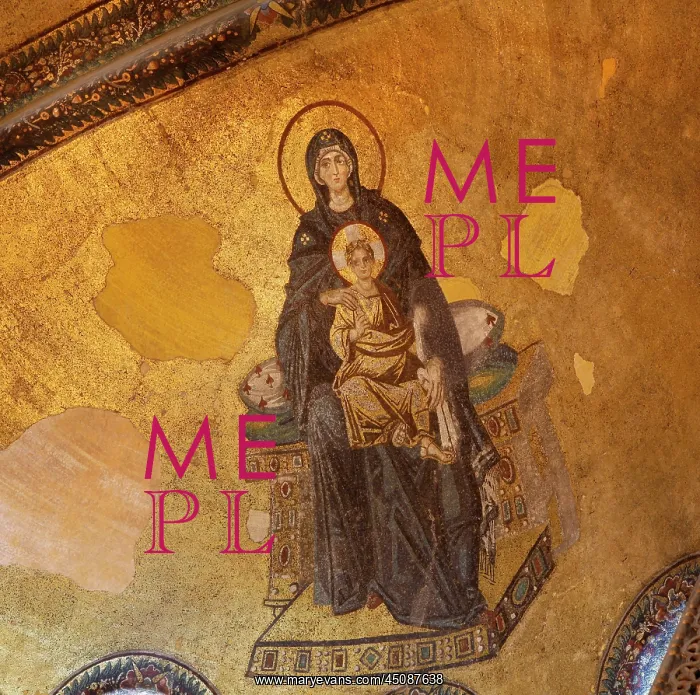 : Istanbul. Detail of Deesis mosaic of the Virgin Mary and Jesus : Istanbul. Detail of Deesis mosaic of the Virgin Mary and Jesus