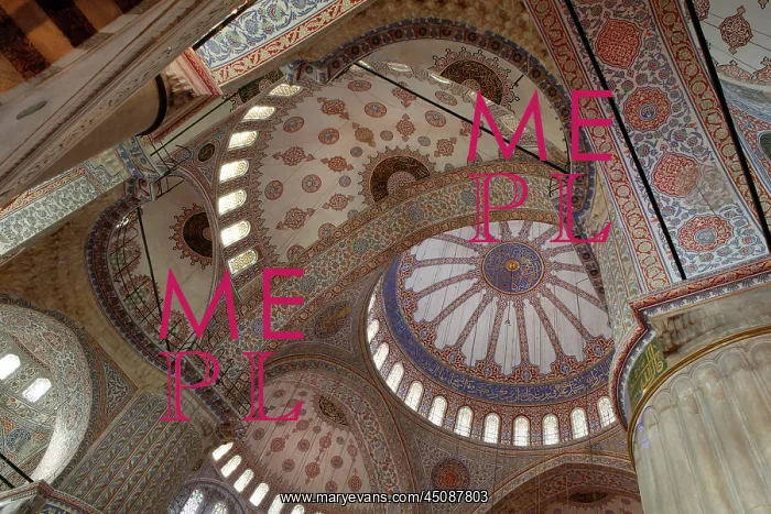 : Istanbul. Detail of ornate tiled ceiling, Sultan Ahmed Mosque : Istanbul. Detail of ornate tiled ceiling, Sultan Ahmed Mosque