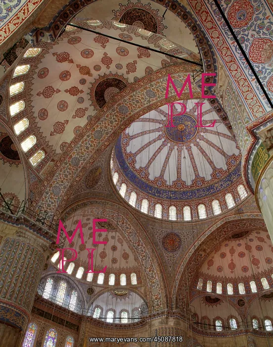  : Istanbul. Detail of ornate tiled ceiling, Sultan Ahmed Mosque