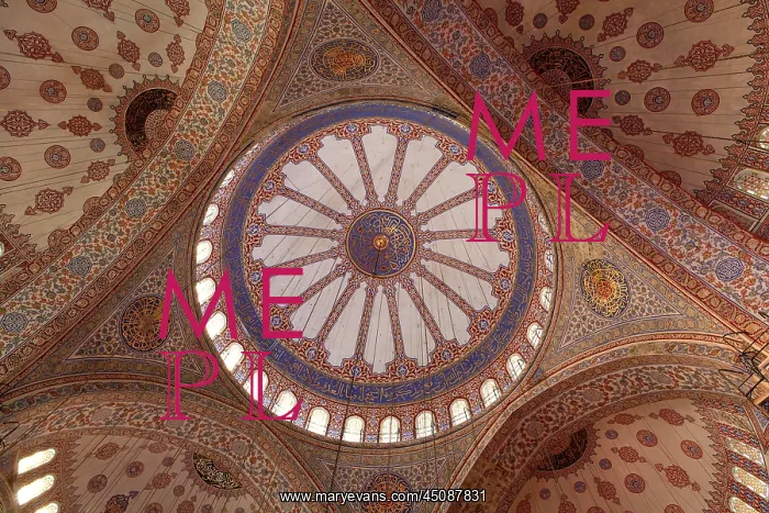  : Istanbul. Detail of ornate tiled ceiling, Sultan Ahmed Mosque
