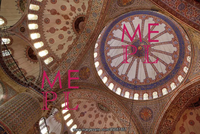 : Istanbul. Detail of ornate tiled ceiling, Sultan Ahmed Mosque : Istanbul. Detail of ornate tiled ceiling, Sultan Ahmed Mosque