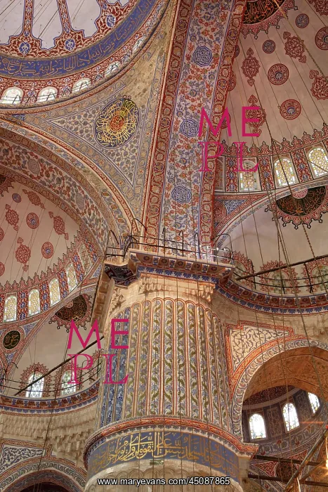 : Istanbul. Detail of ornate tiled ceiling and column : Istanbul. Detail of ornate tiled ceiling and column
