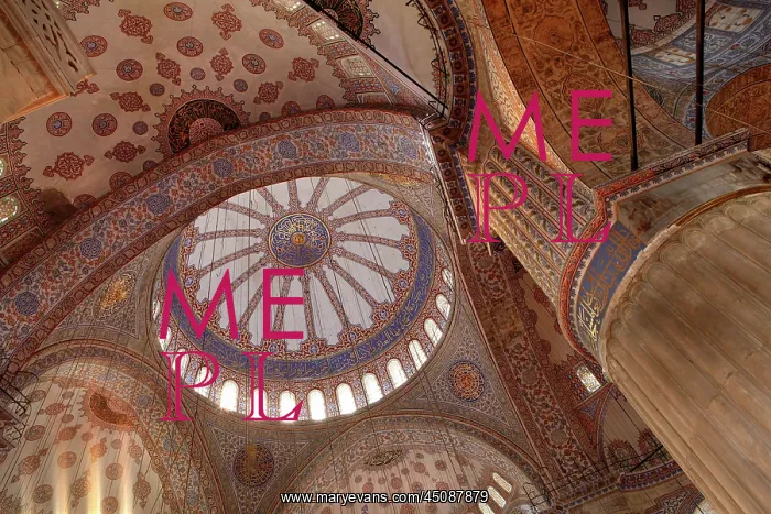 : Istanbul. Detail of ornate tiled ceiling and column : Istanbul. Detail of ornate tiled ceiling and column