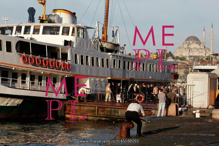 : Istanbul. General view of Golden Horn ferry and passengers at the quayside : Istanbul. General view of Golden Horn ferry and passengers at the quayside