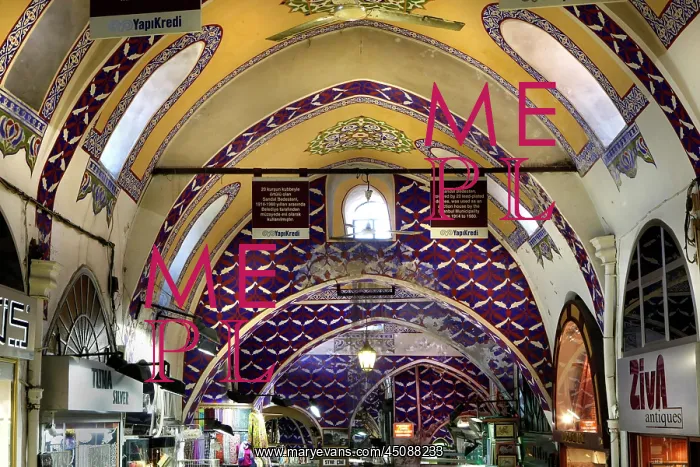 : Istanbul. Detail of the arcade ceiling, Grand Bazaar, 15th century, Istanbul, Turkey : Istanbul. Detail of the arcade ceiling, Grand Bazaar, 15th century, Istanbul, Turkey
