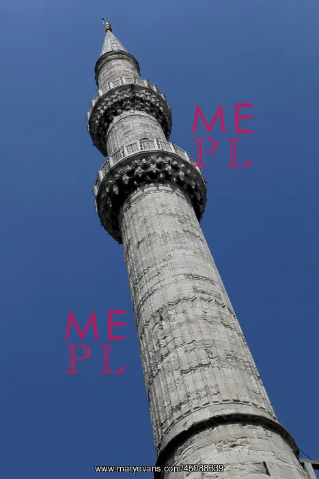  : Istanbul. Low angle view of minaret, Sultan Ahmed Mosque