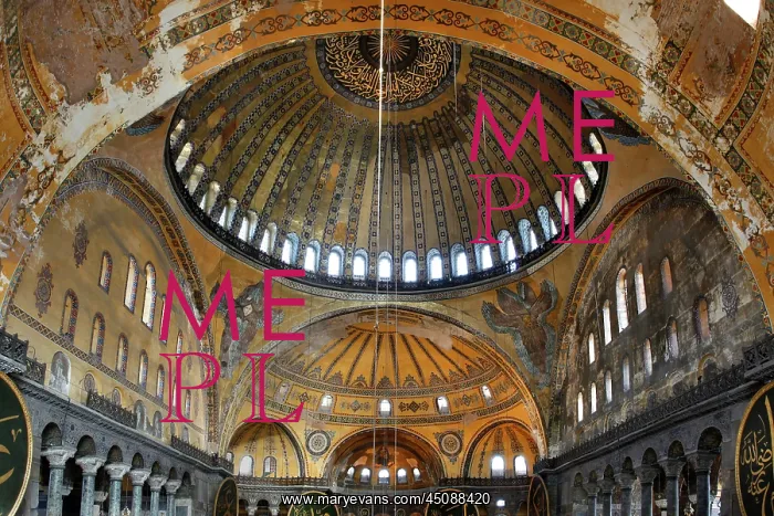 : Istanbul. High angle view of interior showing Islamic elements in the ceiling : Istanbul. High angle view of interior showing Islamic elements in the ceiling