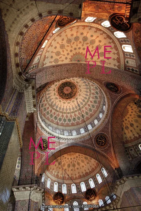 : Istanbul. View from below of ceilings in the domes of The New Mosque or : Istanbul. View from below of ceilings in the domes of The New Mosque or