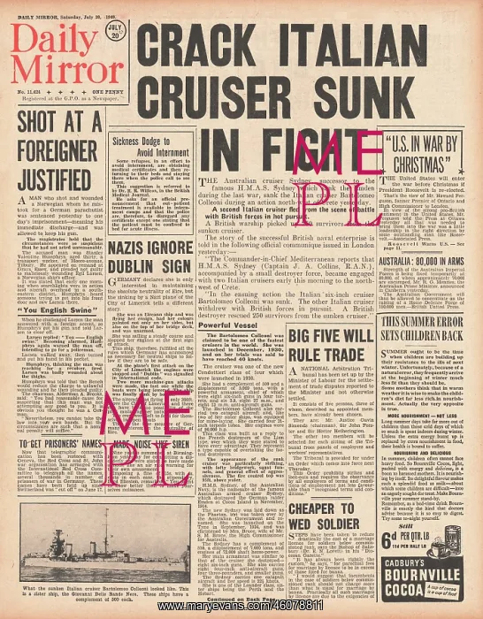 : Italian Cruiser Bartolomeo sunk : Italian Cruiser Bartolomeo sunk