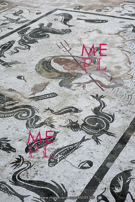 : Italica. High angle view of mosaic in the House of Neptune : Italica. High angle view of mosaic in the House of Neptune