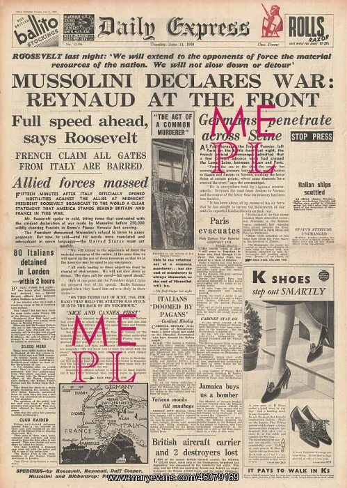 : Italy declares war on the Allies : Italy declares war on the Allies