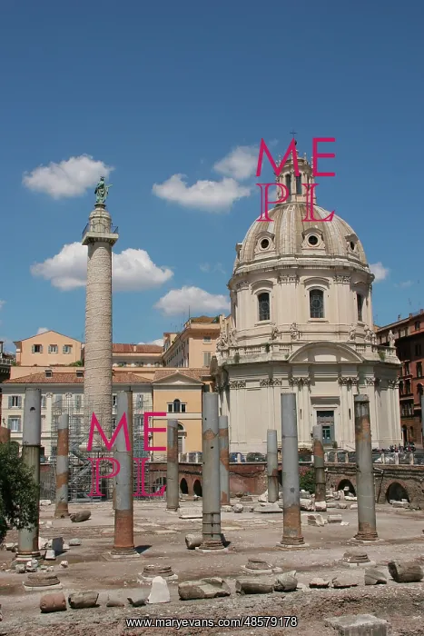 : Italy. Rome. Forum of Trajan. Trajan's Column, ruins of Basi : Italy. Rome. Forum of Trajan. Trajan's Column, ruins of Basi