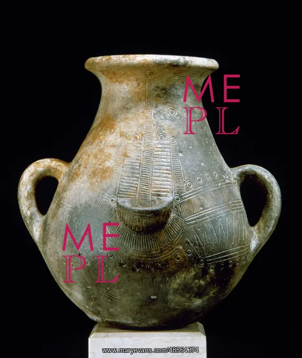 : Italy. Sardinia. Nuragic civilization. Ceramic vase with geo : Italy. Sardinia. Nuragic civilization. Ceramic vase with geo