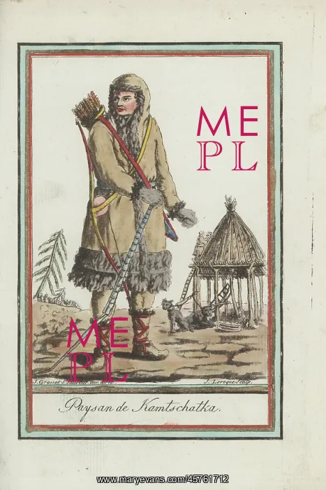 : Itelmen peasant of Kamchatka in front of summer dwelling : Itelmen peasant of Kamchatka in front of summer dwelling