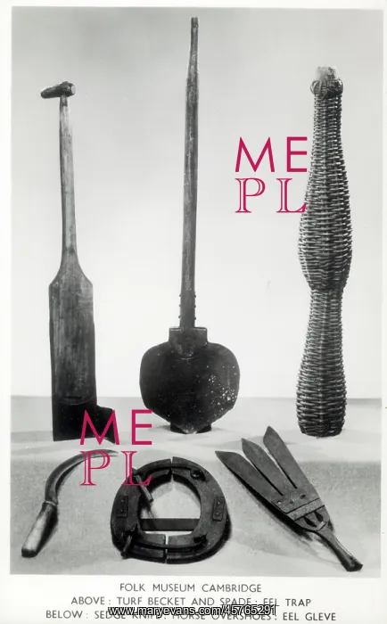 : Items from the Folk Museum, Cambridge including an eel trap : Items from the Folk Museum, Cambridge including an eel trap