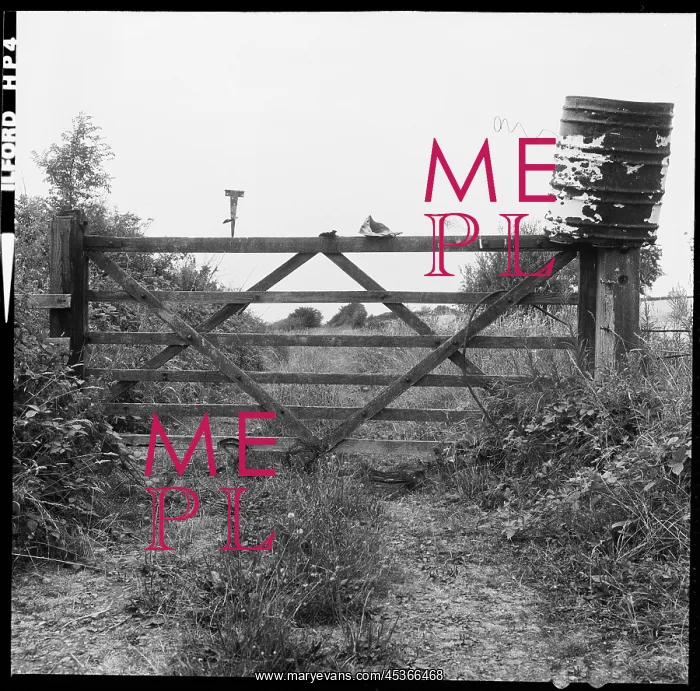 : Items resting on top of a wooden gate on a trackway : Items resting on top of a wooden gate on a trackway