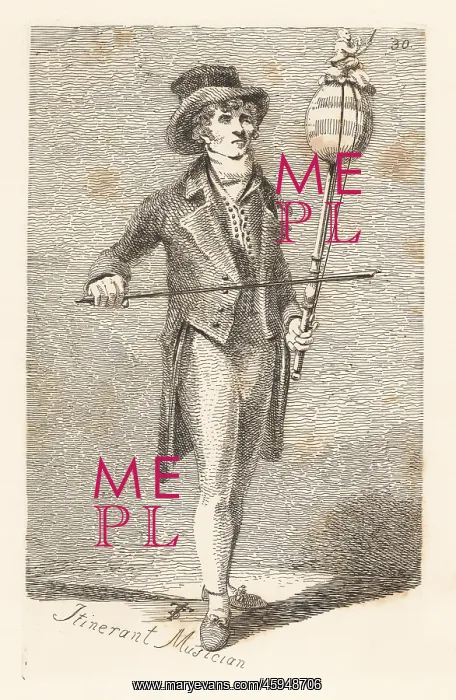 : Itinerant musician or bladder man, London, Regency era : Itinerant musician or bladder man, London, Regency era