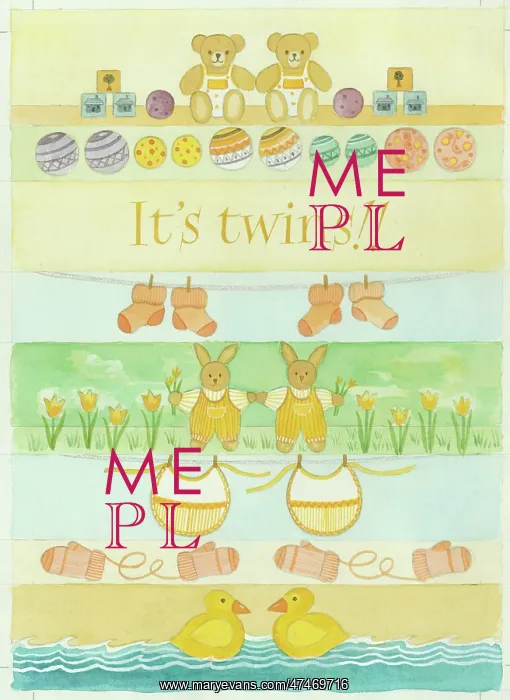  : It's Twins!! - rows of teddies, rabbits, ducks, bibs ect