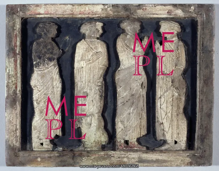 : Ivory panel of a box decorated with women : Ivory panel of a box decorated with women