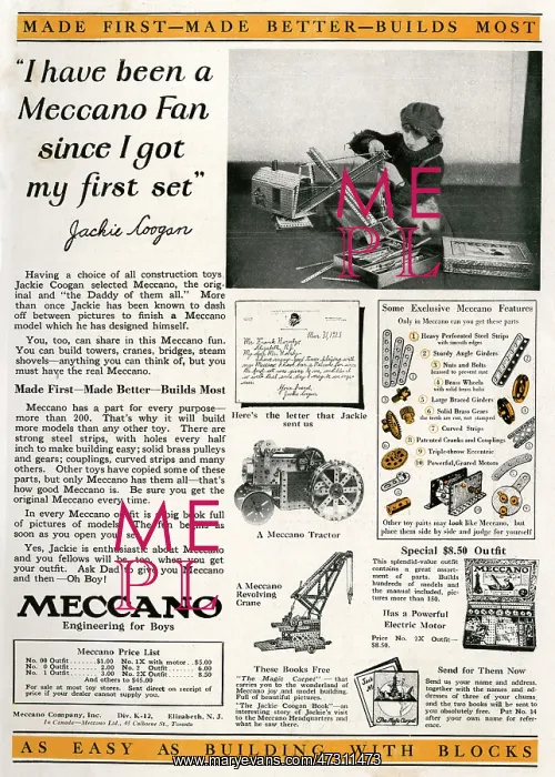 : J. COOGAN W / MECCANO 1925 : J. COOGAN W / MECCANO 1925
