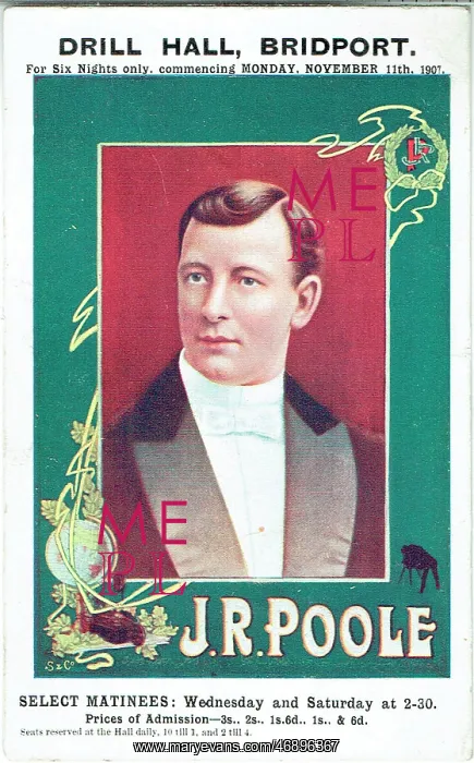 : J R Poole. Promotional postcard for J P Poole's tour to the Drill Hall : J R Poole. Promotional postcard for J P Poole's tour to the Drill Hall