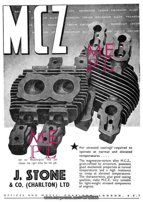 : J, .Stone & Co - Light Alloy & Elektron Castings. M.C.Z. MCZ : J, .Stone & Co - Light Alloy & Elektron Castings. M.C.Z. MCZ