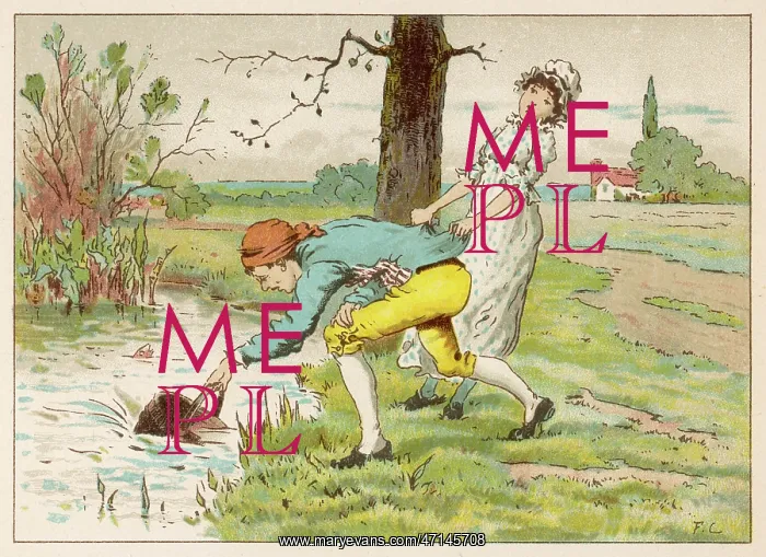 : Jack and Jill filling a pail of water : Jack and Jill filling a pail of water