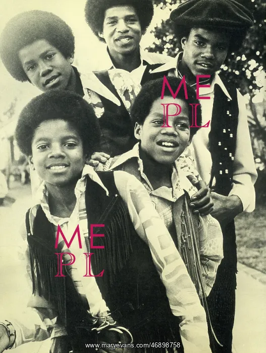 : Jackson 5. Black and white photo of the Jackson 5 wearing fringed waistcoats : Jackson 5. Black and white photo of the Jackson 5 wearing fringed waistcoats