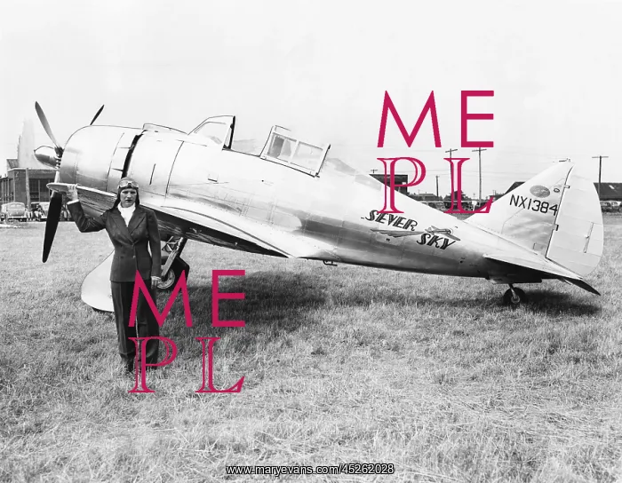 : Jacqueline Cochran with her new speed plane. The : Jacqueline Cochran with her new speed plane. The