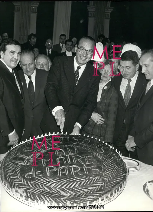 : Jacques Chirac, Mayor of Paris, with traditional cake : Jacques Chirac, Mayor of Paris, with traditional cake