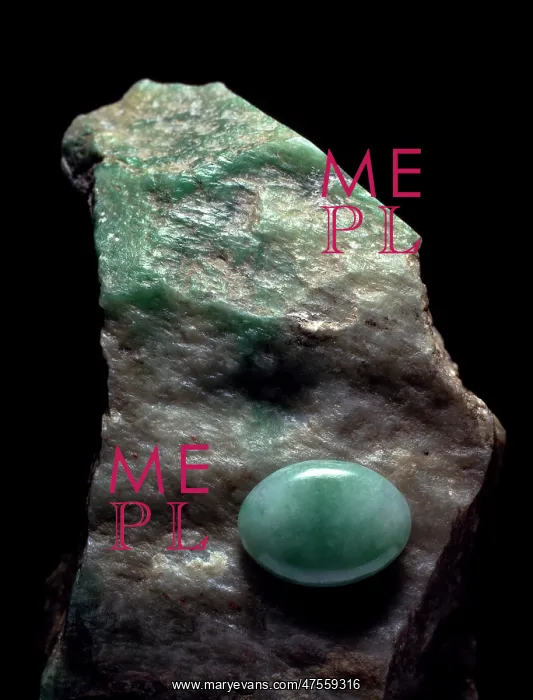 : Jadeite crystal and cut stone : Jadeite crystal and cut stone