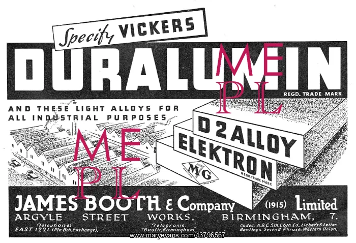 : James Booth Duralumin, D2 Alloy, MG7 : James Booth Duralumin, D2 Alloy, MG7
