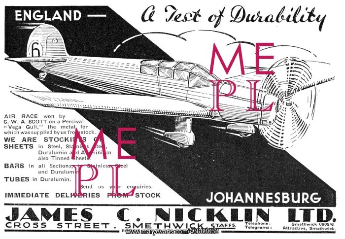 : James C. Nicklin & Co. Smethwick. Aeroplane Steel Sheets : James C. Nicklin & Co. Smethwick. Aeroplane Steel Sheets