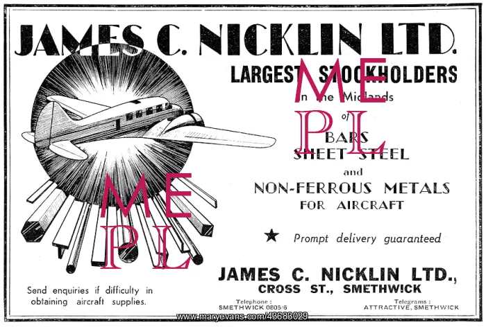 : James C.Nicklin & Co. Smethwick. Aeroplane Steel Sheets : James C.Nicklin & Co. Smethwick. Aeroplane Steel Sheets