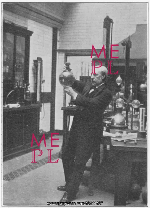 : James Dewar (1842-1923) in his laboratory holding : James Dewar (1842-1923) in his laboratory holding