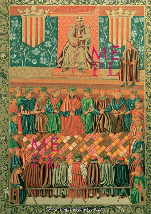 : James I the Conqueror presiding the Lleida Courts, 1242. Min : James I the Conqueror presiding the Lleida Courts, 1242. Min