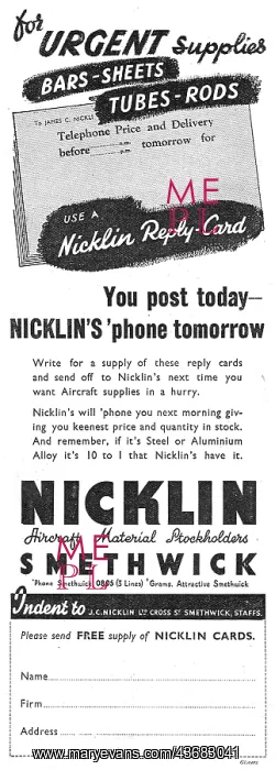 : James Nicklin Ltd. Smethwick. Aeroplane : James Nicklin Ltd. Smethwick. Aeroplane