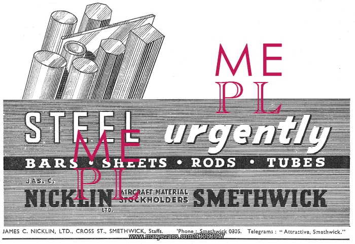 : James Nicklin Ltd. Smethwick. Aeroplane Steels : James Nicklin Ltd. Smethwick. Aeroplane Steels