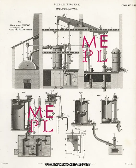 : James Watt's single-acting steam engine, 18th century : James Watt's single-acting steam engine, 18th century