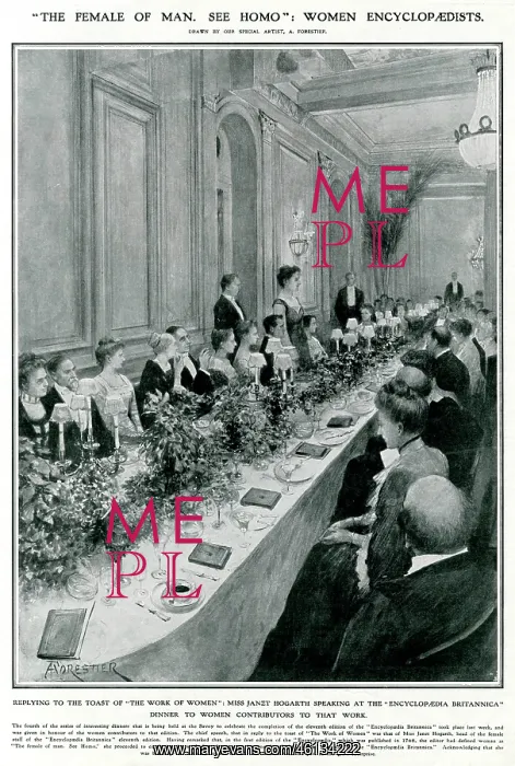 : Janet Hogarth at Encyclopedia Britannica dinner 1910 : Janet Hogarth at Encyclopedia Britannica dinner 1910