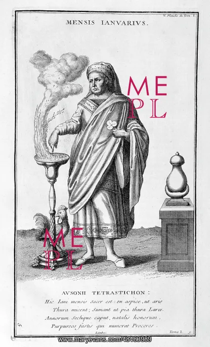 : January depicted as a Roman Consul lighting an : January depicted as a Roman Consul lighting an