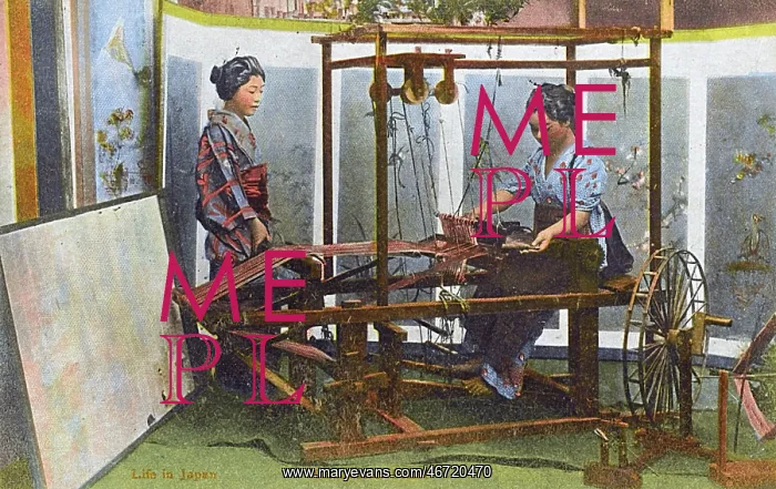 : Japan - Silk Industry - Weaving the silk on a loom : Japan - Silk Industry - Weaving the silk on a loom