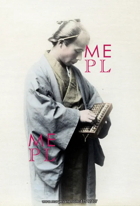  : Japanese man counting on an abacus